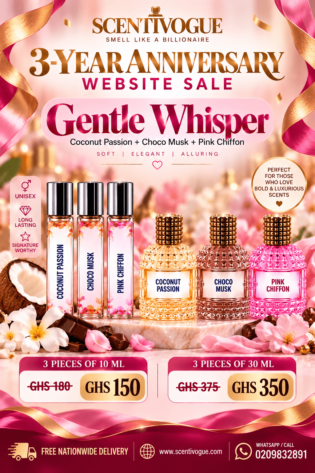 Gentle Whisper- Coconut passion, Choco musk, Pink shiffon